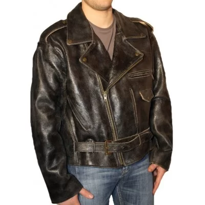 Blouson homme en cuir de vachette marron vintage modèle Rockie