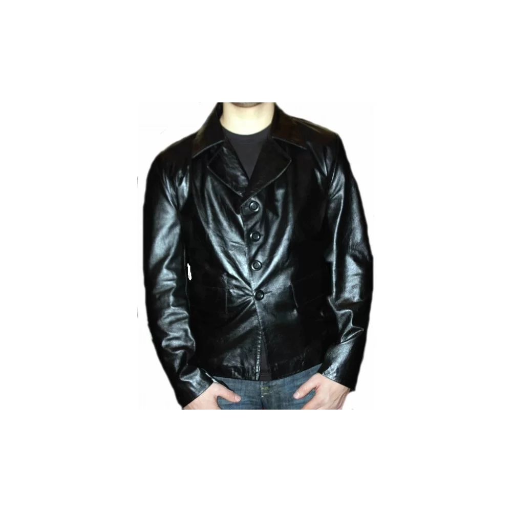 Veste modèle Fred en cuir d'agneau noir