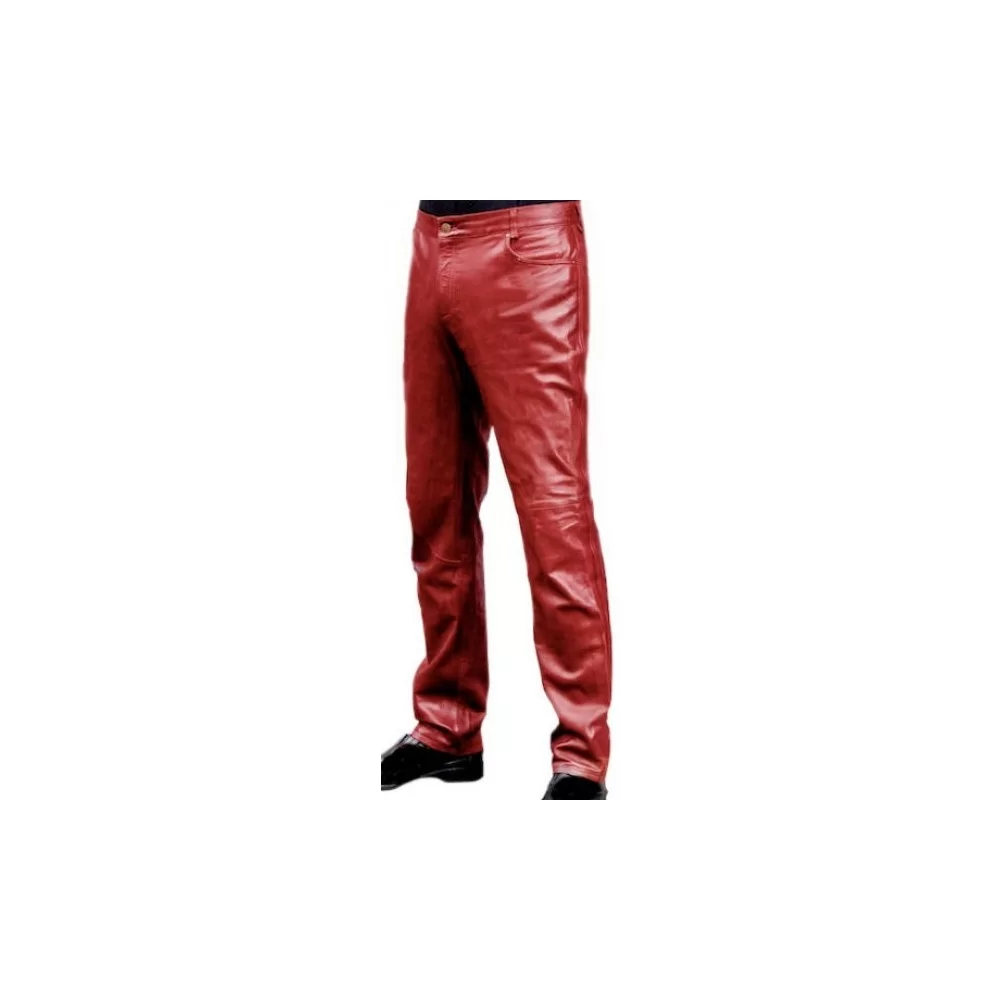 Pantalon jeans cuir homme modèle Icara en agneau rouge