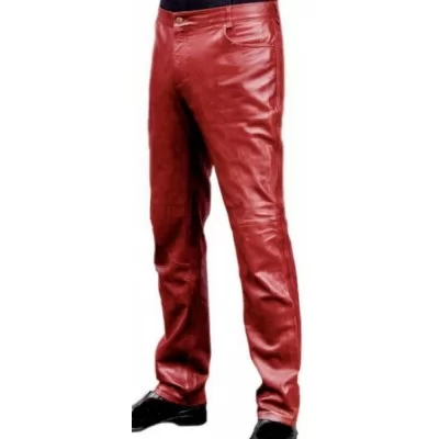 Pantalon jeans cuir homme modèle Icara en agneau rouge