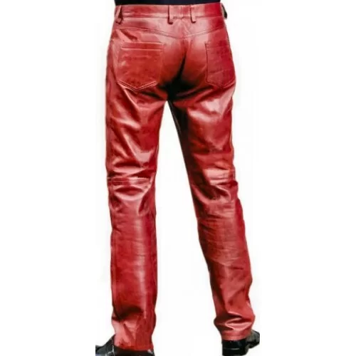 Pantalon jeans cuir homme modèle Icara en agneau rouge