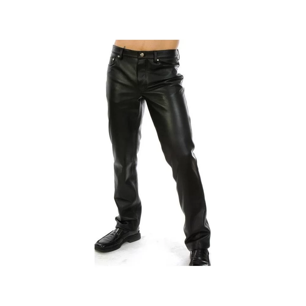 Pantalon cuir homme modèle jacno coupe jeans agneau noir