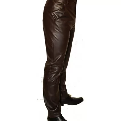 Pantalon homme cuir modèle Trade en agneau marron