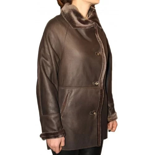 Veste femme mouton retourné marron poil court modèle Lys