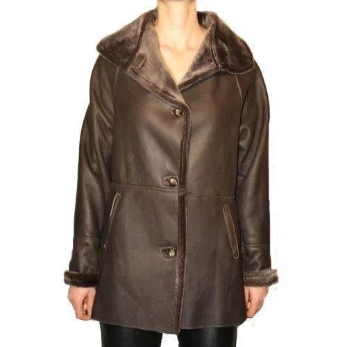 Veste femme mouton retourné marron poil court modèle Lys