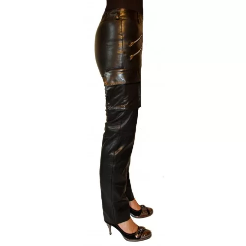 Pantalon style cargo en cuir d'agneau noir modèle Dona