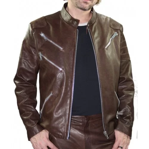 Blouson homme modèle Atrius en agneau effet vieilli marron