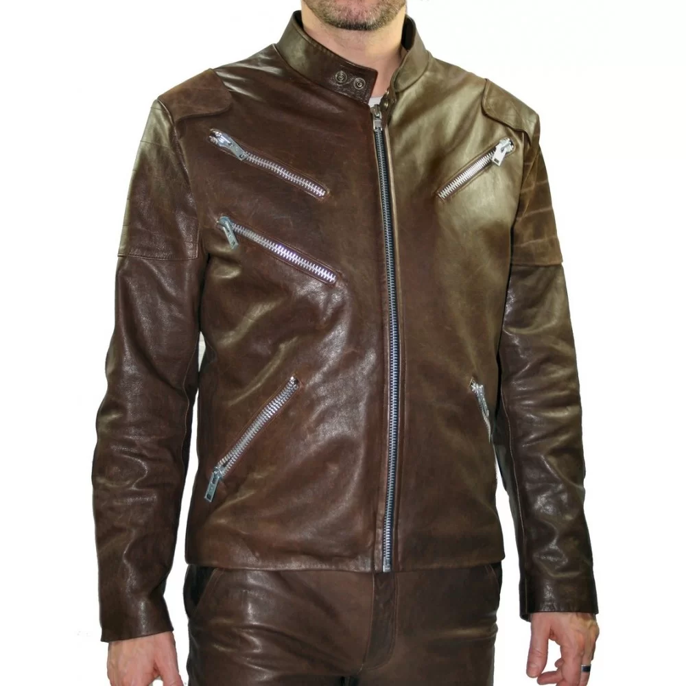 Blouson homme modèle Atrius en agneau effet vieilli marron