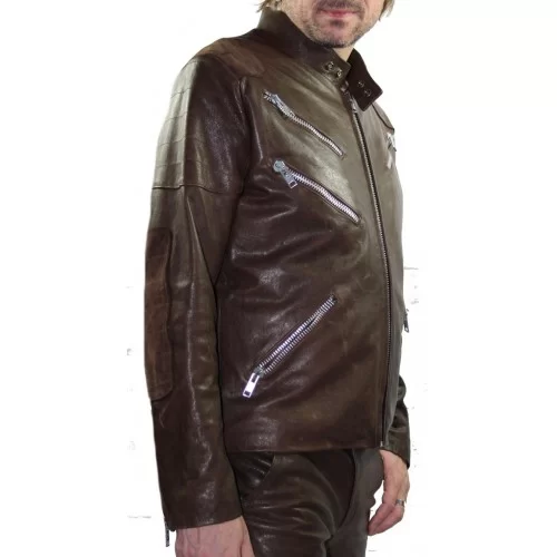 Blouson homme modèle Atrius en agneau effet vieilli marron