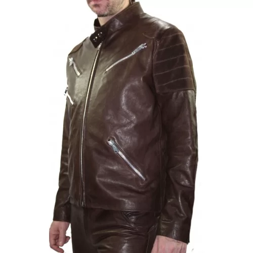 Blouson homme modèle Atrius en agneau effet vieilli marron