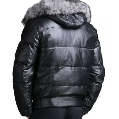 Blouson doudoune cuir agneau noir capuche intèrieure rex rabbit homme modèle Ceasar