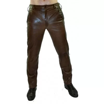 Pantalon modèle Bario en agneau vintage marron