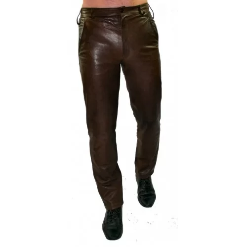 Pantalon modèle Bario en agneau vintage marron