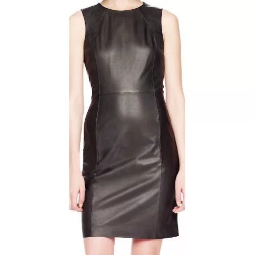 Robe en cuir d'agneau noir modèle Mita