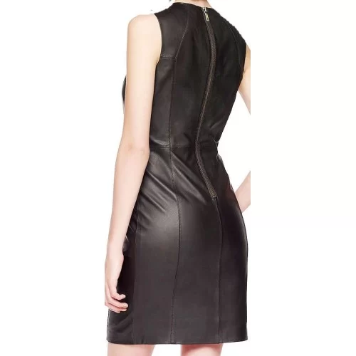 Robe en cuir d'agneau noir modèle Mita