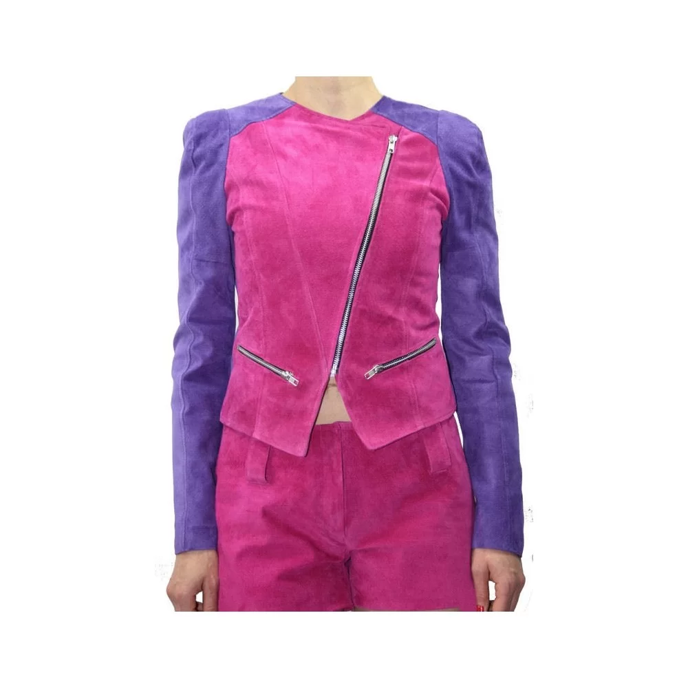 Blouson femme agneaux velours rose et violet modèle Sania