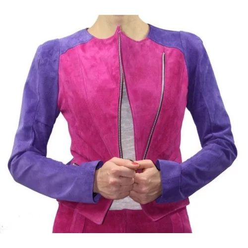 Blouson femme agneaux velours rose et violet modèle Sania