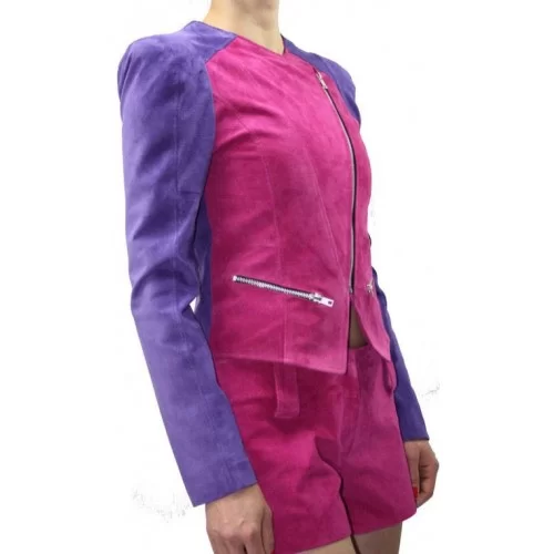 Blouson femme agneaux velours rose et violet modèle Sania