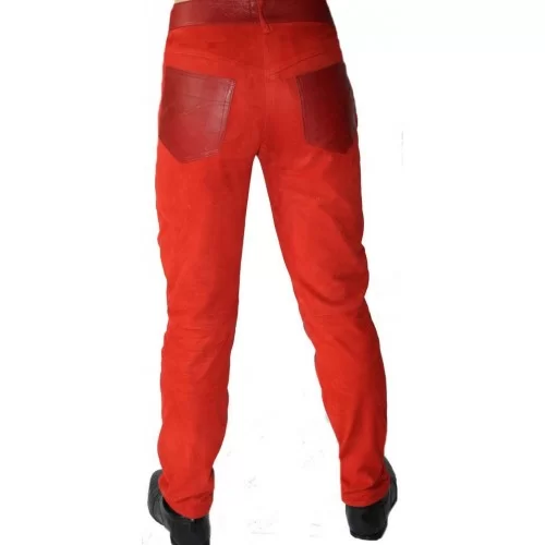 Pantalon cuir homme agneau velours rouge et cuir rouge modèle Eric