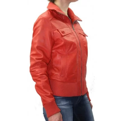 Blouson cuir femme agneau rouge modèle Dika