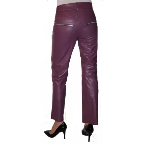 Pantalon cuir femme court agneau violet modèle Balika