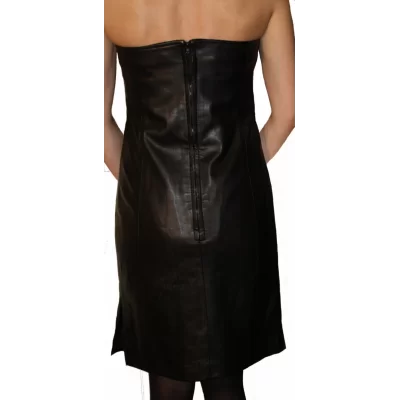 Robe cuir haut style bustier avec fentes sur côtés agneau noir modèle Elima