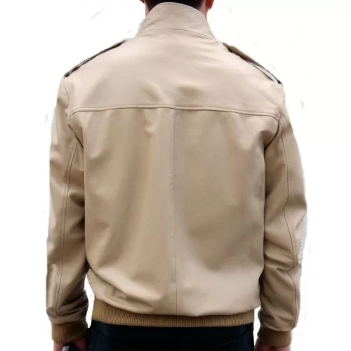 Blouson cuir homme multipoches couleur crème modèle Natanaéle