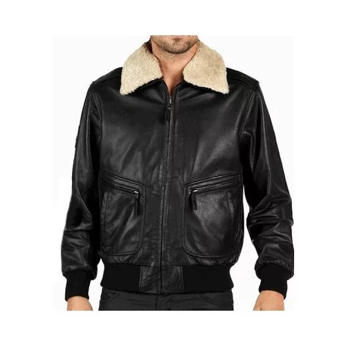 Blouson homme cuir mouton noir col mouton blanc amovible blanc modèle officier