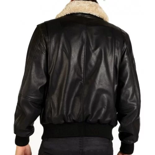 Blouson homme cuir mouton noir col mouton blanc amovible blanc modèle officier