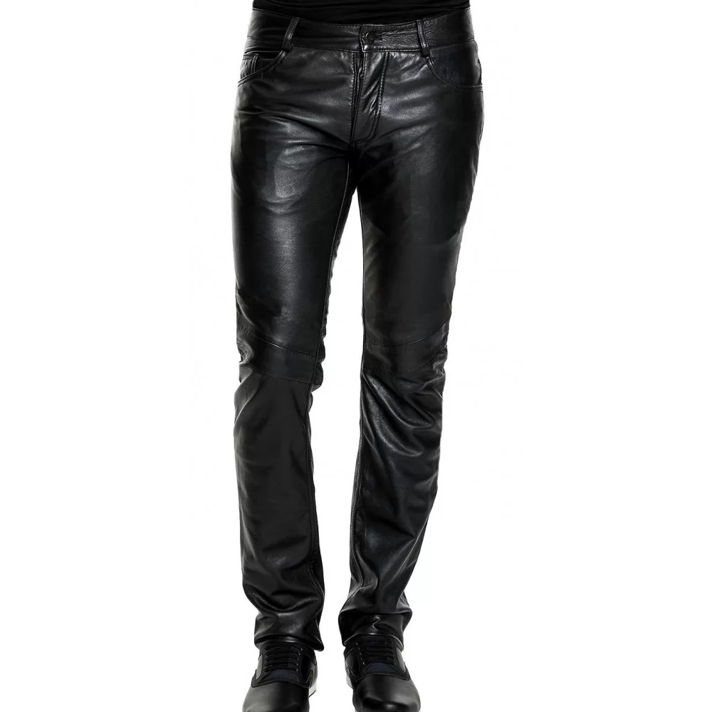 Pantalon cuir homme type jeans cuir épais mouton noir modèle Mickael