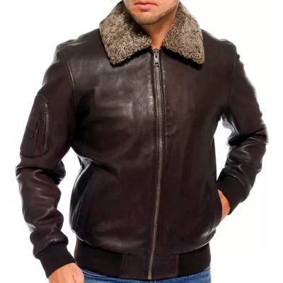 Blouson type bombers mouton marron col amovible bouclé modèle Jérémy