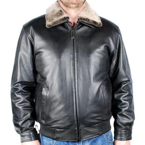 Blouson homme cuir vachette noir col mouton amovible bombers modèle Aviateur