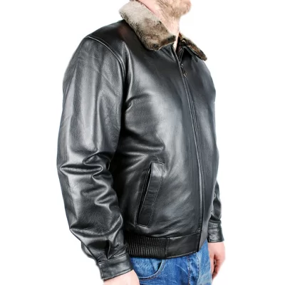 Blouson homme cuir vachette noir col mouton amovible bombers modèle Aviateur