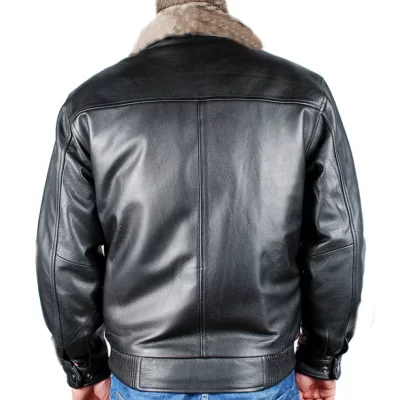 Blouson homme cuir vachette noir col mouton amovible bombers modèle Aviateur