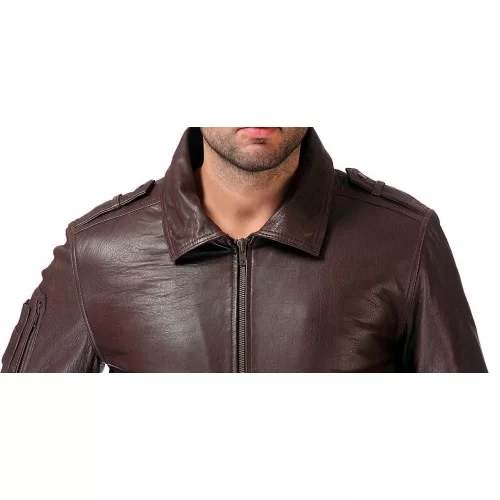 Blouson aviateur homme cuir marron col mouton amovible modèle Conrad