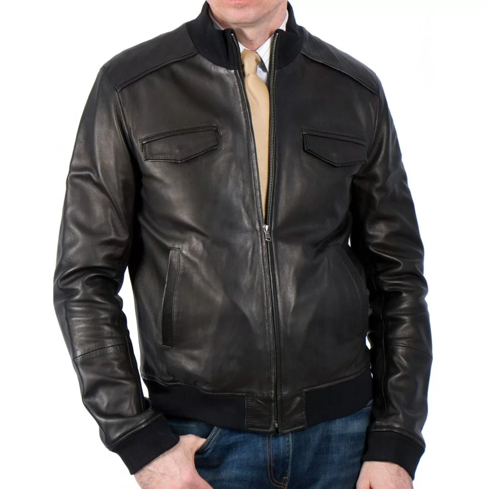 Blouson cuir homme style teddy bords côte noir modèle Franck