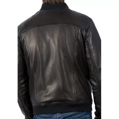 Blouson cuir homme style teddy bords côte noir modèle Franck