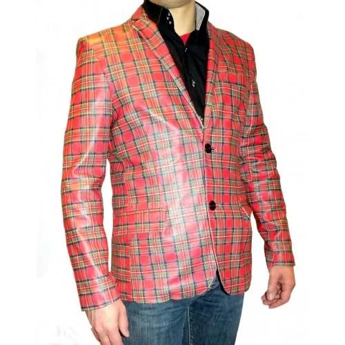 Blazer cuir agneau impression écossais modèle Maxime