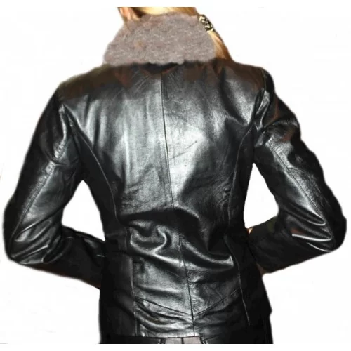 Blouson cuir agneau noir col lapin amovible modèle Charlotte