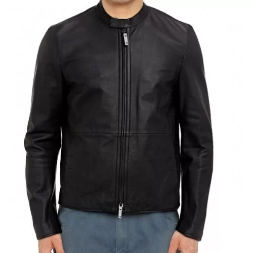 Blouson homme cuir agneau fermeture zip double curseur col officier modèle Gabyy