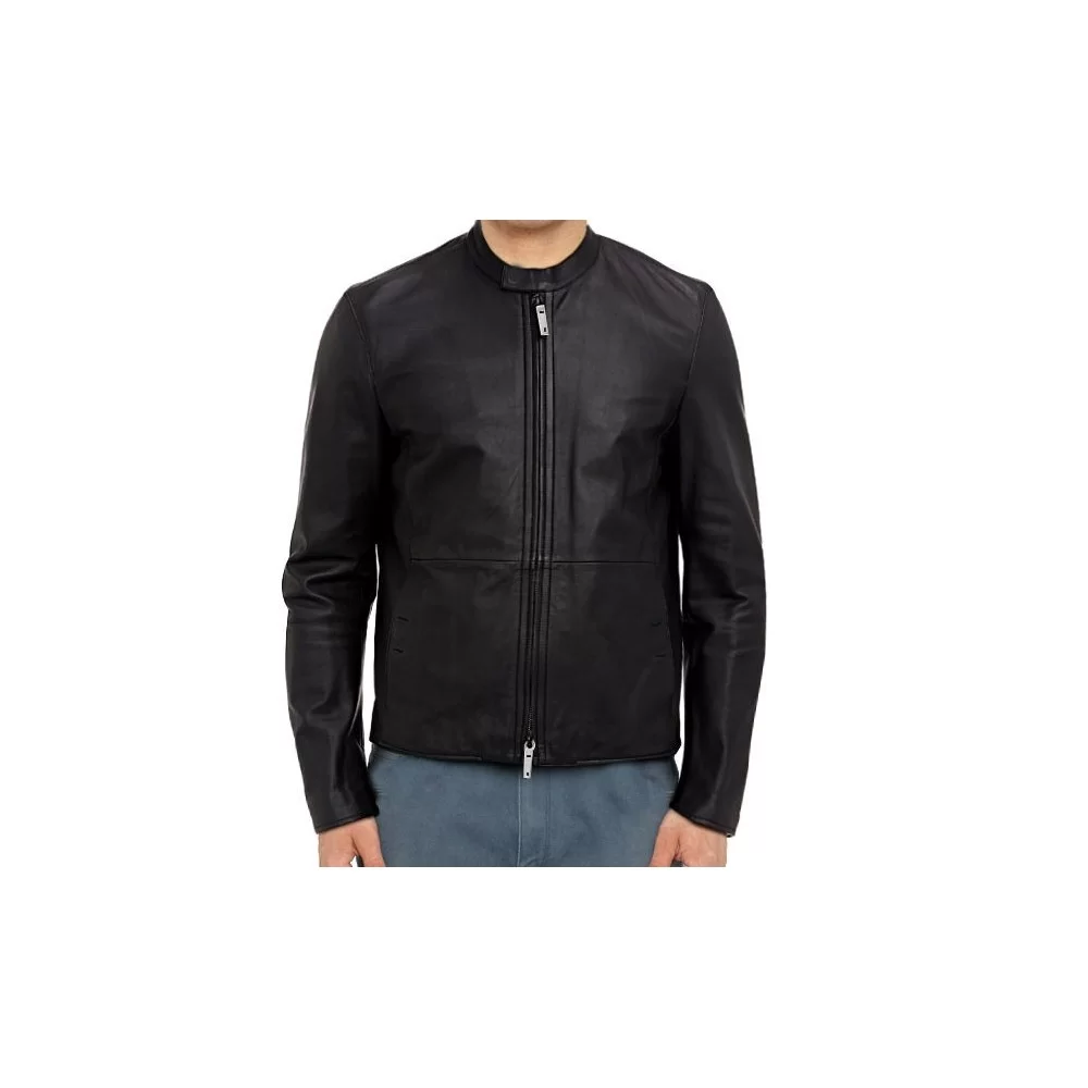 Blouson homme cuir agneau fermeture zip double curseur col officier modèle Gabyy