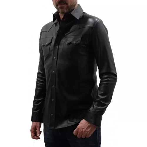 Chemise en agneau cuir noir modèle Risoli