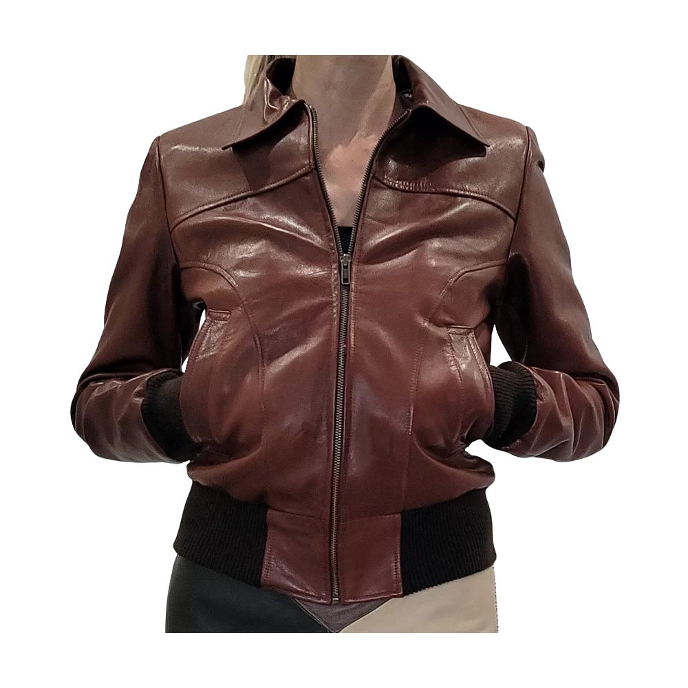 Blouson en cuir d'agneau marron modèle Rilizza