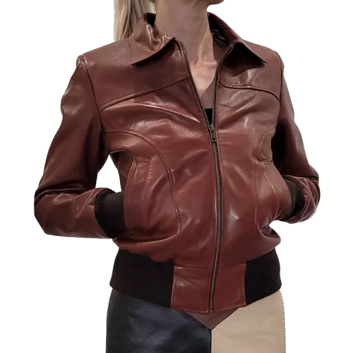 Blouson en cuir d'agneau marron modèle Rilizza