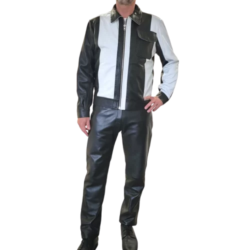 Blouson en cuir d'agneaux bicolore noir et blanc modèle Silord