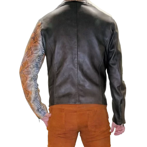 Blouson cuir perfecto bimatière agneau plongé et python véritable modèle Ramao