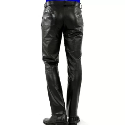 Pantalon homme cuir agneau noir poches revolver modèle Batiste
