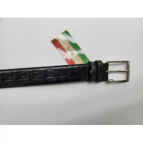 Ceinture en cuir de vachette impression crocodile couleur noire