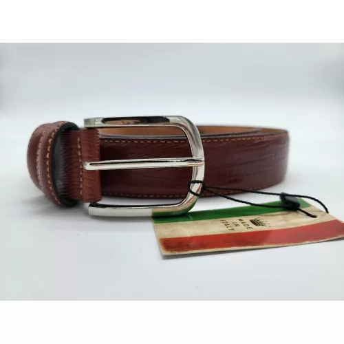 Ceinture en cuir de vachette impression reptile couleur camel