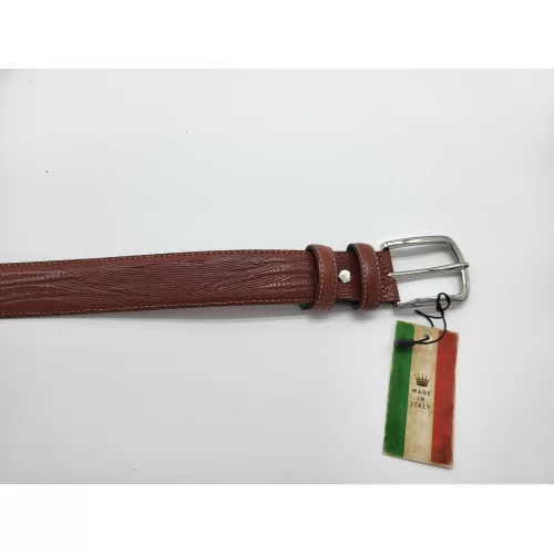 Ceinture en cuir de vachette impression reptile couleur camel